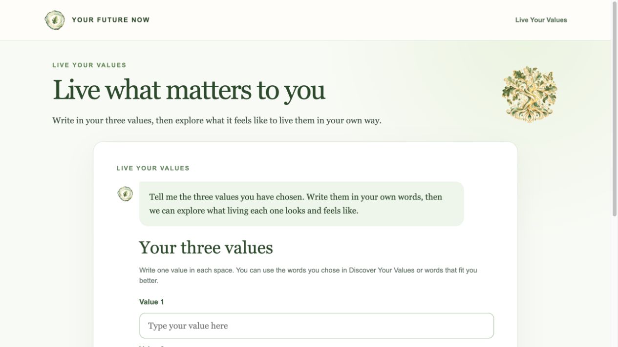 Live Your Values interactive tool